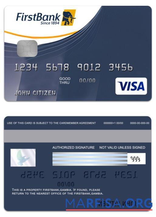 Blank Gambia FirstBank visa credit card real example